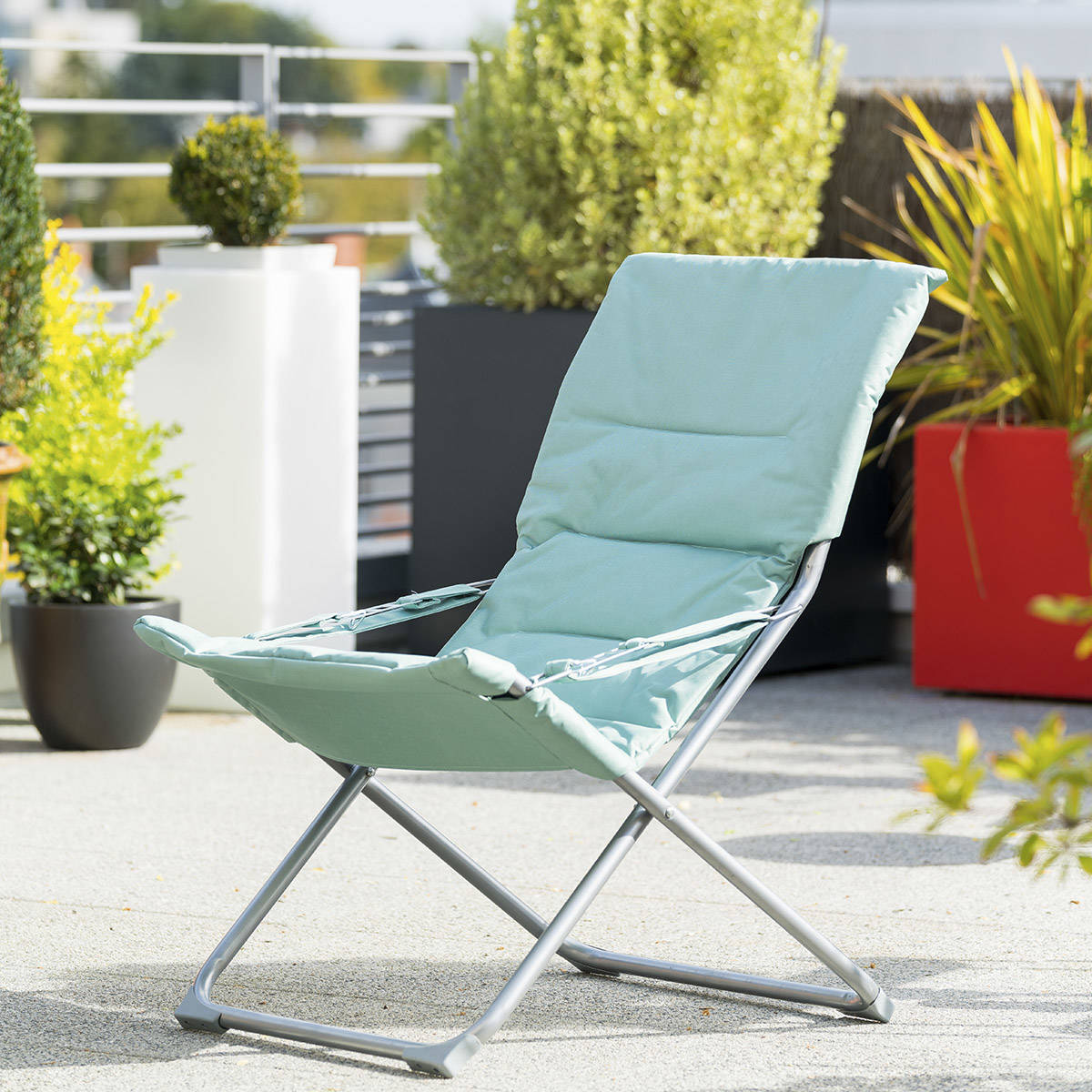 Fauteuil Relax Jardin Milos Bleu Canard - Anti-Rouille, 3 Positions, Matelassé