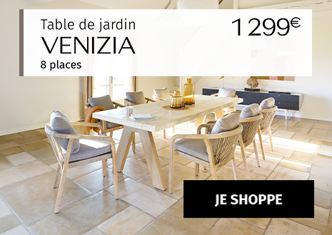 Table de jardin rectangulaire VENIZIA Effet travertin & Acacia