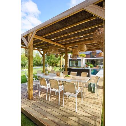 Sedia da giardino con braccioli impilabile PIAZZA Lino / Bianco Alluminio trattato con epossidica, Texaline