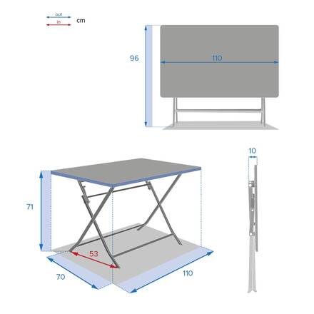 Tavolo da giardino pieghevole rettangolare GREENSBORO Grafite 4 posti - Acciaio trattato con polveri epossidiche, Trattamento antiruggine rinforzato