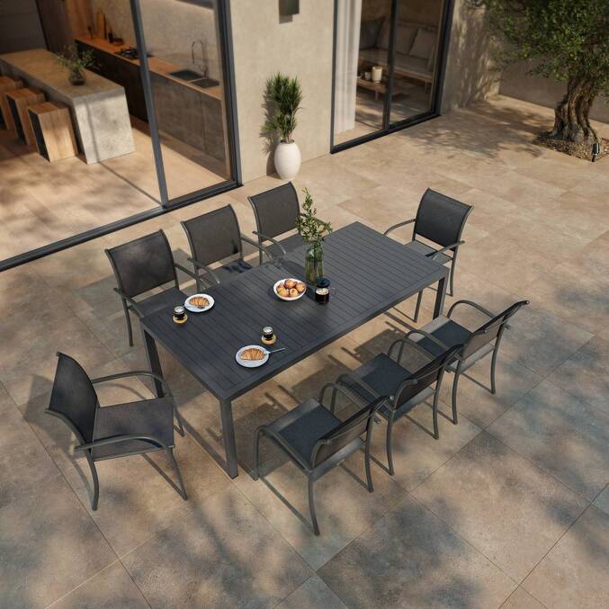 Tavolo da giardino rettangolare PIAZZA Grafite 8 posti - Alluminio rivestito in epossidico Grafite