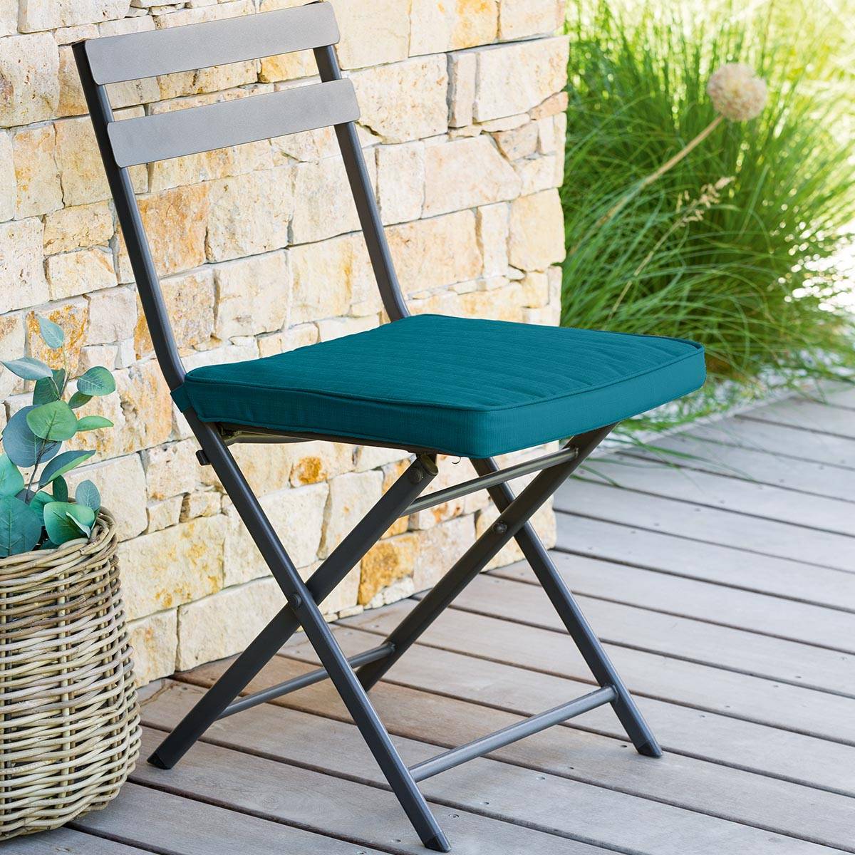 Cuscino per sedia con velcro KORAI Blu anatra 40 x 40 cm - Poliestere Blu anatra