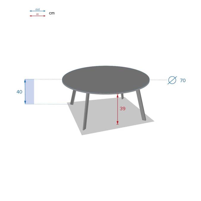 Tavolino laterale da giardino rotondo SAONA Tonka 70 x 40 cm - Acciaio rivestito in resina epossidica, Trattamento antiruggine rinforzato Tonka