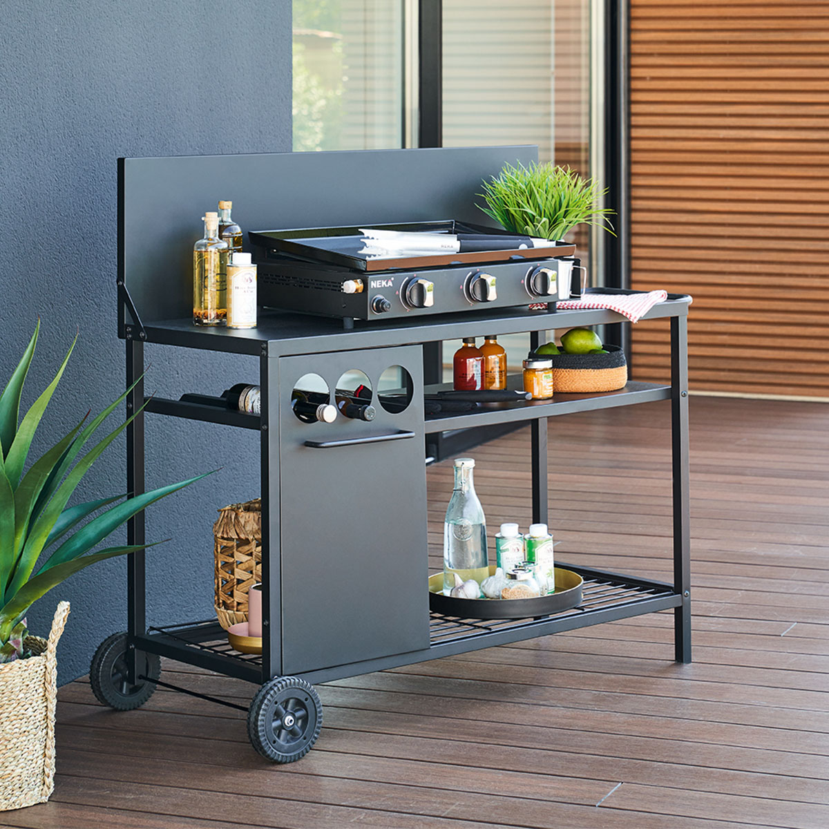 Carrello per plancha nero 100 x 45 x 106 cm - Ferro Nero