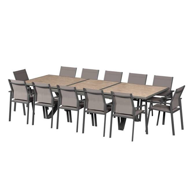 Tavolo da giardino allungabile AXIOME Effetto legno Miele / Pralina 12 posti - Alluminio rivestito in epossidico Miele / Pralina