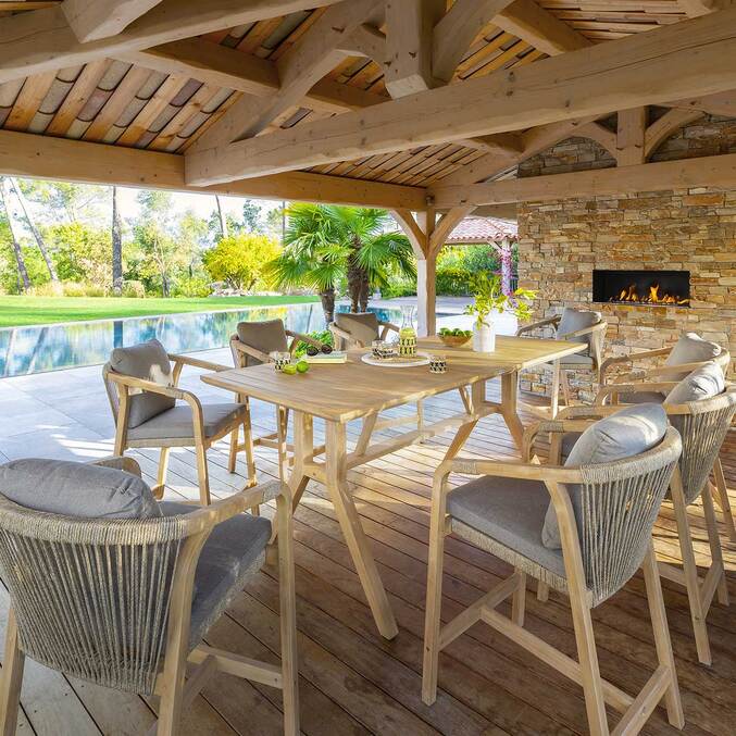 Tavolo alto da giardino rettangolare PAPOUASIE in Acacia 8 posti - Acacia certificato FSC® Acacia