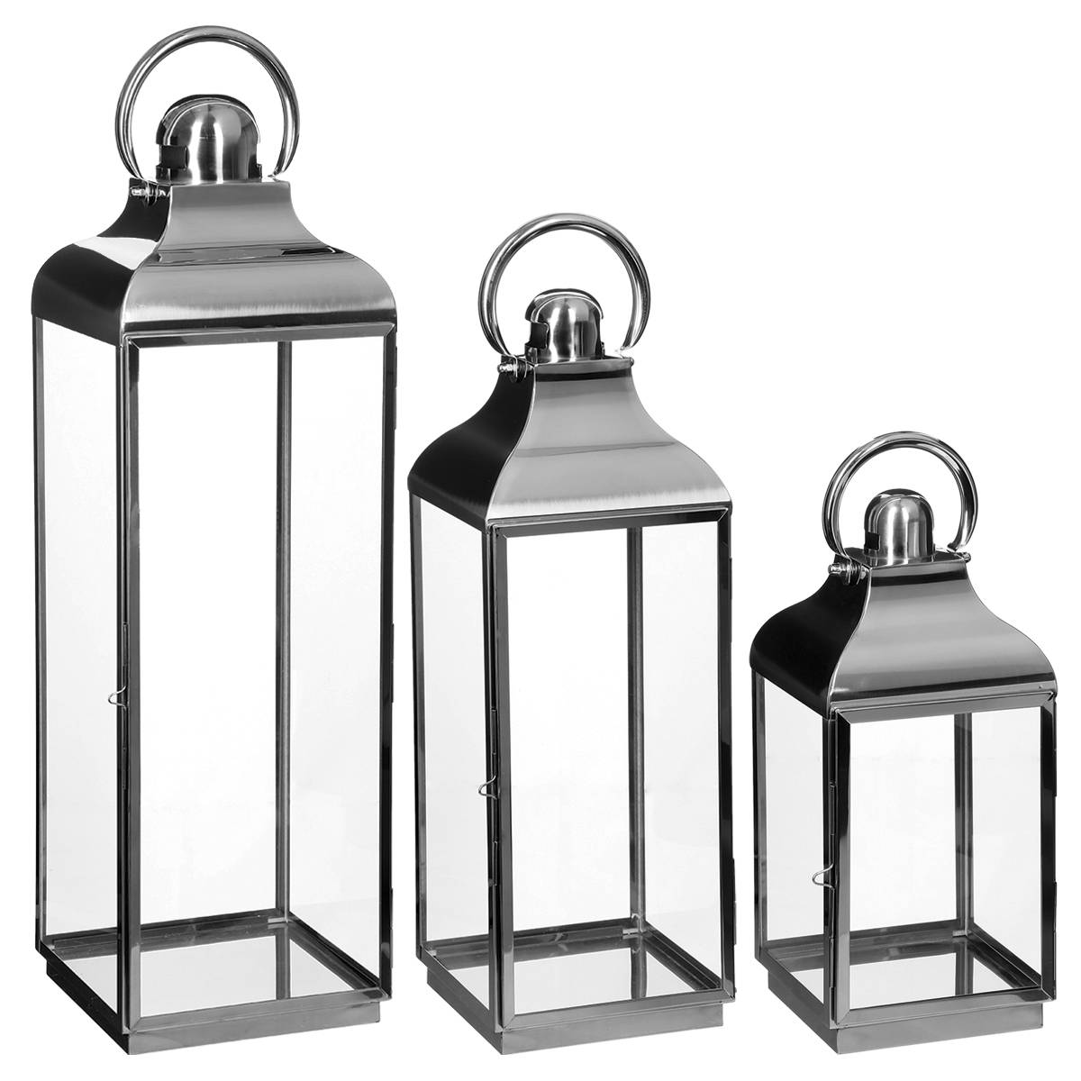 Set di 3 lanterne da esterno Acciaio Argento