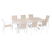 Tavolo da giardino allungabile AXIOME Effetto legno Lino / Bianco 10 posti - Alluminio rivestito in epossidico Lino / Bianco