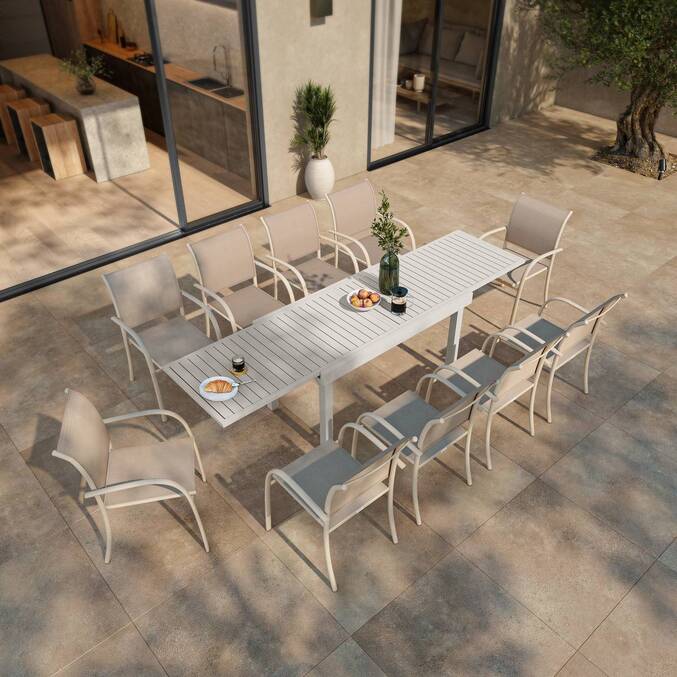 Sedia da giardino con braccioli impilabile PIAZZA Lino / Argilla Alluminio trattato con epossidica, Texaline3757