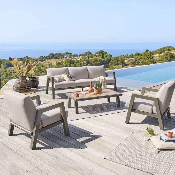 Salotto da giardino AXIOME Beige / Praline 5 posti - Alluminio trattato con epossidica, Texaline, Olefina Beige / Pralina