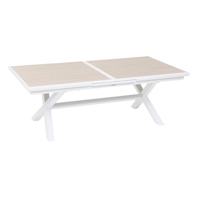 Tavolo da giardino allungabile AXIOME Effetto legno Lino / Bianco 10 posti - Alluminio rivestito in epossidico Lino / Bianco