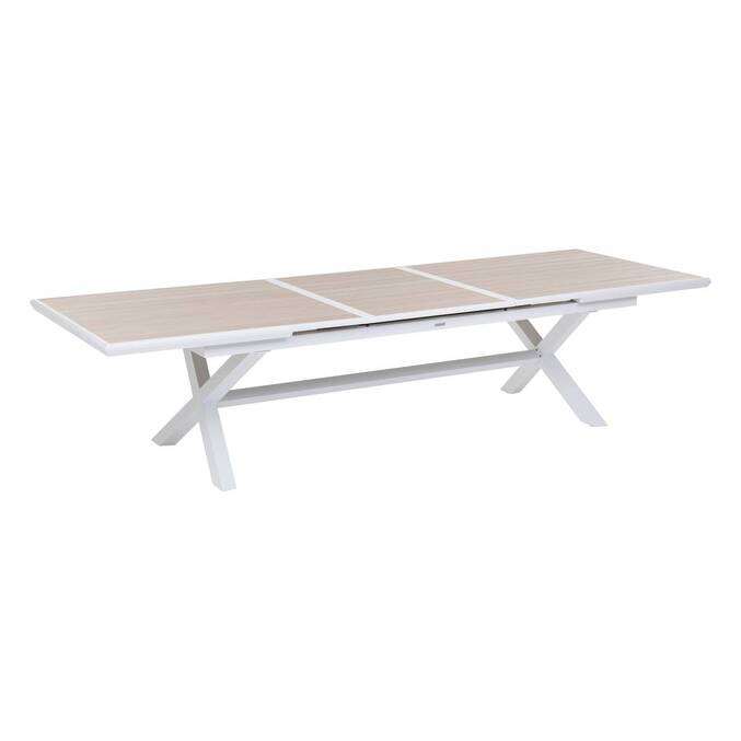 Tavolo da giardino allungabile AXIOME Effetto legno Lino / Bianco 12 posti - Alluminio rivestito in epossidico Lino / Bianco