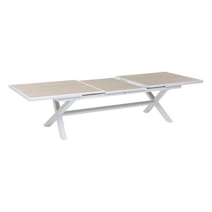 Tavolo da giardino allungabile AXIOME Effetto legno Lino / Bianco 12 posti - Alluminio rivestito in epossidico Lino / Bianco