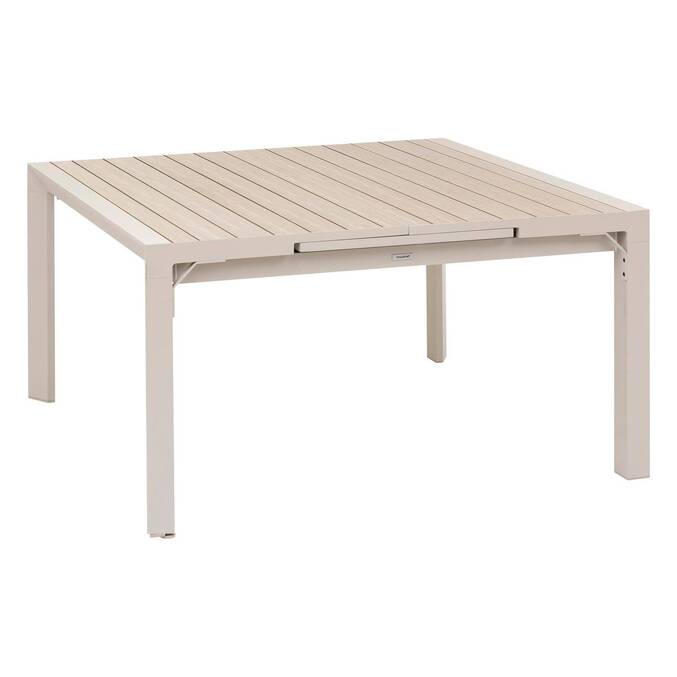 Tavolo da giardino quadrato ÉVASION Lino / Argilla 10 posti - Alluminio trattato con epossidica, doghe in alluminio effetto legno Lino / Argilla
