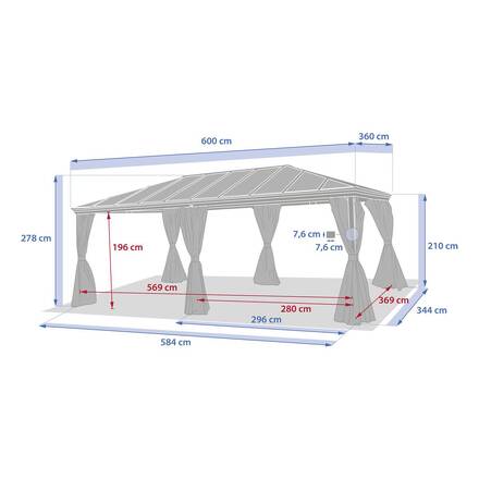 Pergola autoportante BELIZE Grafite 3,6 x 6 m - Struttura in alluminio e policarbonato