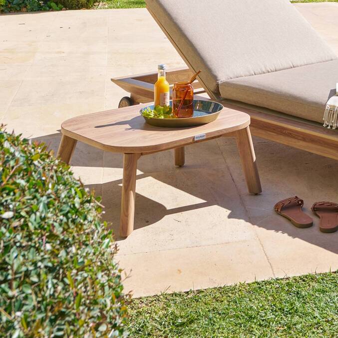 Tavolino da salotto da giardino rettangolare MANISSA Effetto legno 60 x 55 x 28 cm - Alluminio rivestito in epossidica Effetto legno