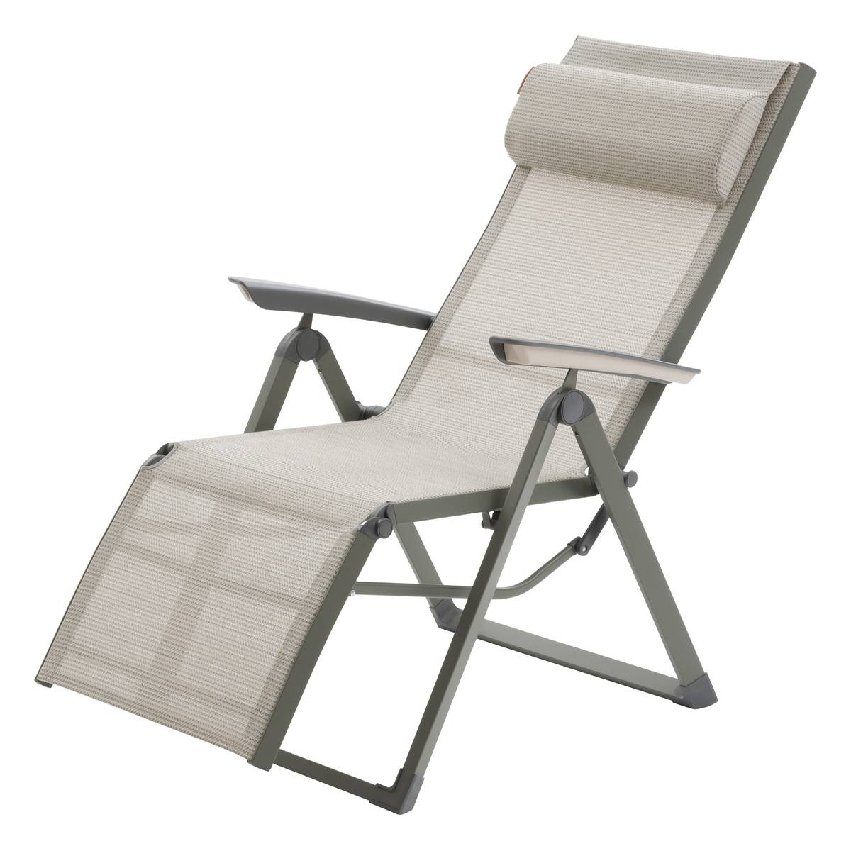 Poltrona relax da giardino DECIMA Verde oliva / Verde alloro 8 posizioni - Alluminio trattato con epossidica, Texaline Verde oliva / Verde alloro