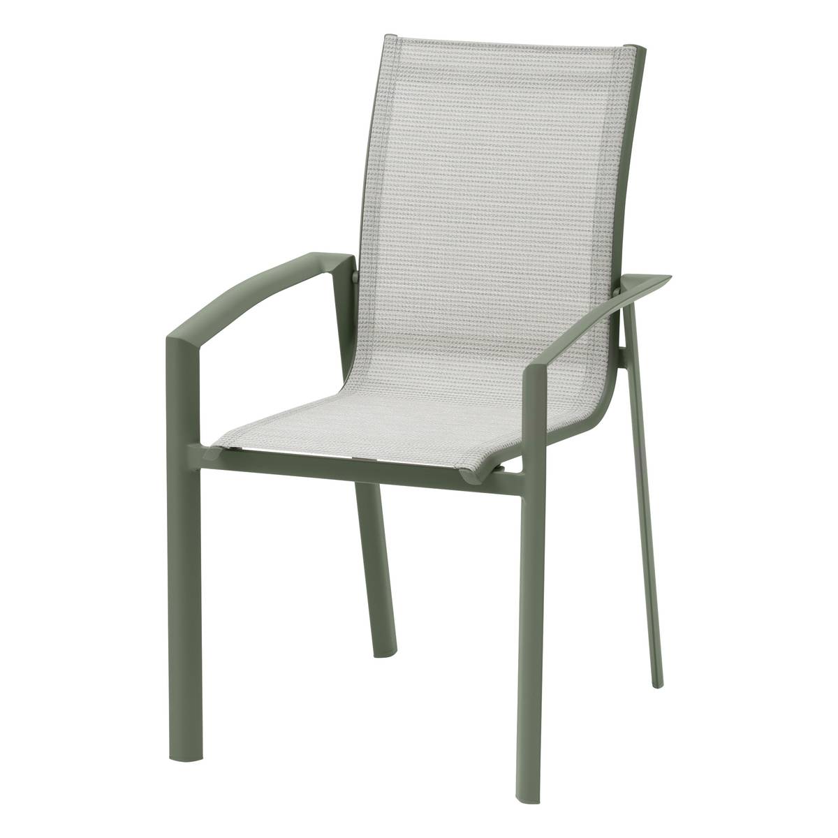 Sedia da giardino con braccioli impilabile AXANT Verde oliva / Verde alloro Alluminio trattato con epossidica, Texaline Verde oliva / Verde alloro