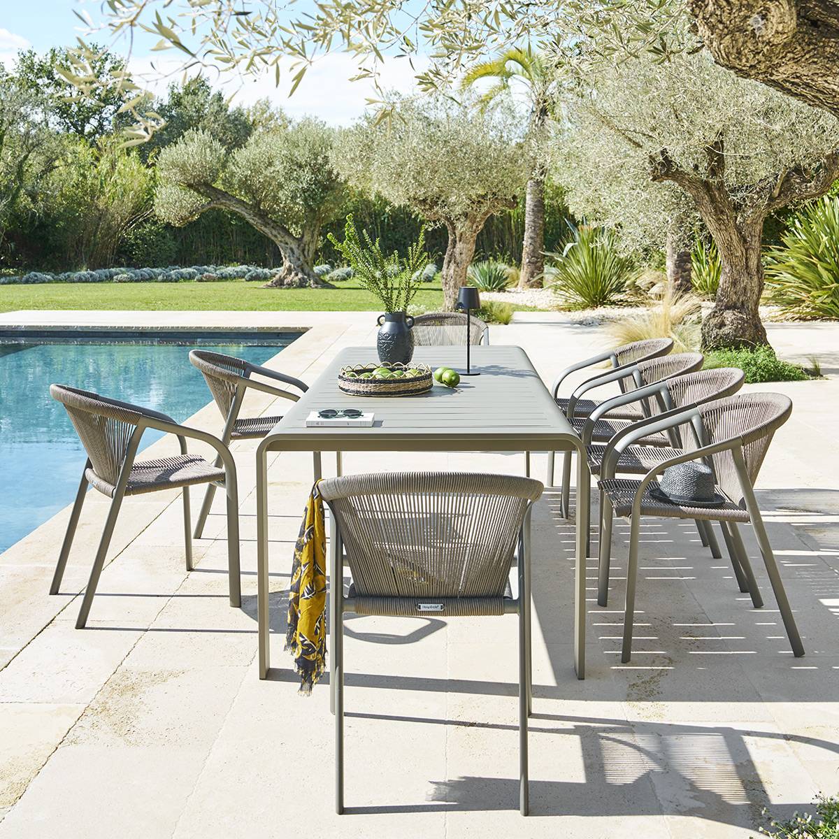 Tavolo da giardino DOMILLY Caffè 10 posti - Alluminio rivestito in epossidico Caffè