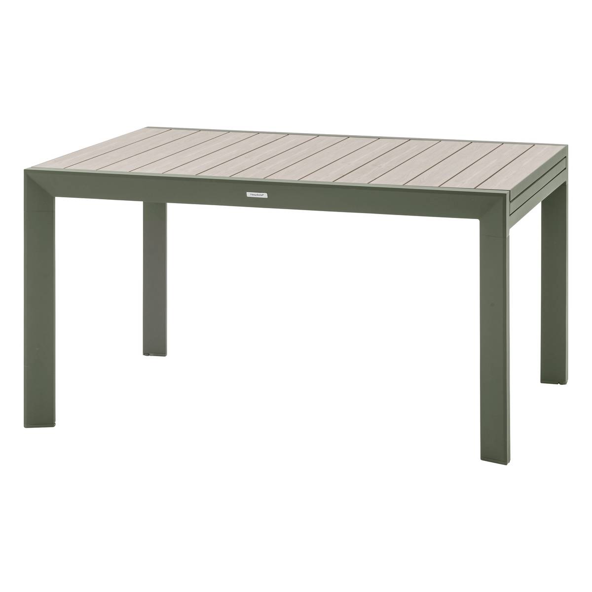 Tavolo da giardino allungabile scorrevole ÉVASION Effetto legno Lino / Verde alloro 10 posti - Alluminio trattato con epossidica, doghe in alluminio effetto legno Effetto legno Lino / Verde alloro