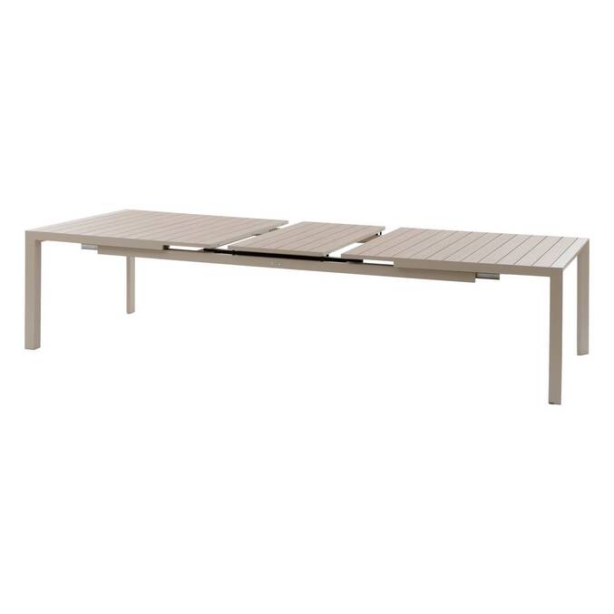 Tavolo da giardino allungabile ÉVASION Effetto legno Lino / Argilla 14 posti - Alluminio trattato con epossidica, Doghe in alluminio effetto legno Effetto legno Lino / Argilla