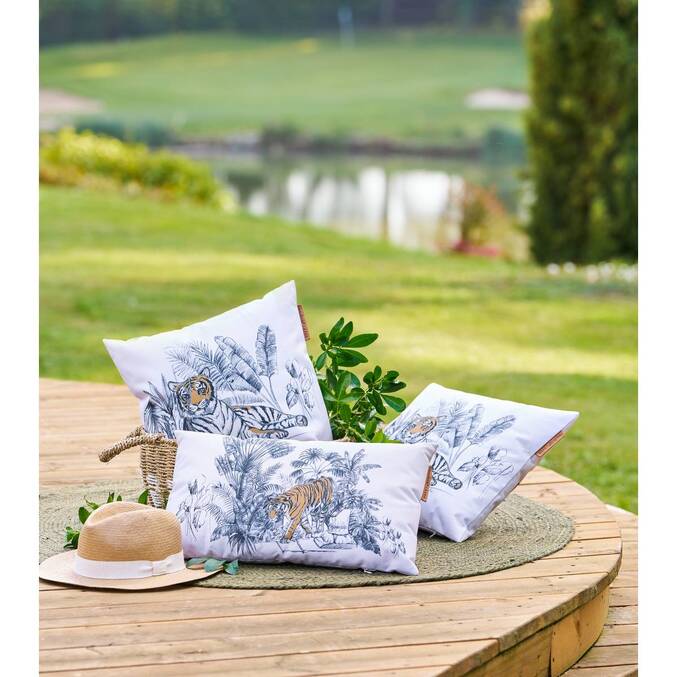 Cuscino da esterno MAORIA con motivo Tigre STOF x Hespéride - 40 x 40 cm - Poliestere Motivo tigre