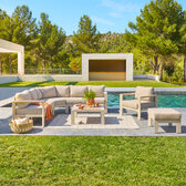 Salotto angolare da giardino Argilla & Lino + 1 poltrona + 1 pouf ÉVASION 1 salotto 5 posti, 1 poltrona e 1 pouf Argilla / Lino