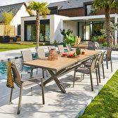Tavolo da giardino estensibile AXIOME Effetto legno + 10 poltrone AXANT 1 tavolo allungabile 12 posti e 10 poltrone impilabili Miele / Pralina