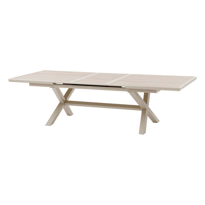 Tavolo da giardino estensibile AXIOME Lino & Argilla + 10 poltrone impilabili DIESE 1 tavolo da giardino allungabile 10 posti e 10 poltrone impilabili Lino / Argilla
