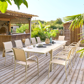 Tavolo da giardino allungabile + 12 sedie impilabili PIAZZA Argilla 1 tavolo da giardino allungabile 12 posti + 12 sedie impilabili Argilla