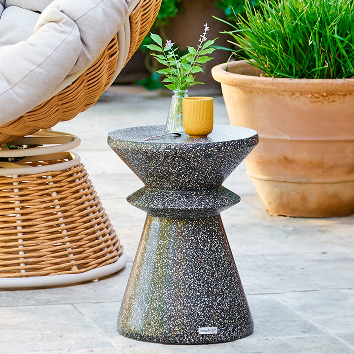 Tavolino laterale da giardino rotondo ALTURIO Nero D. 35 cm - Cemento Nero