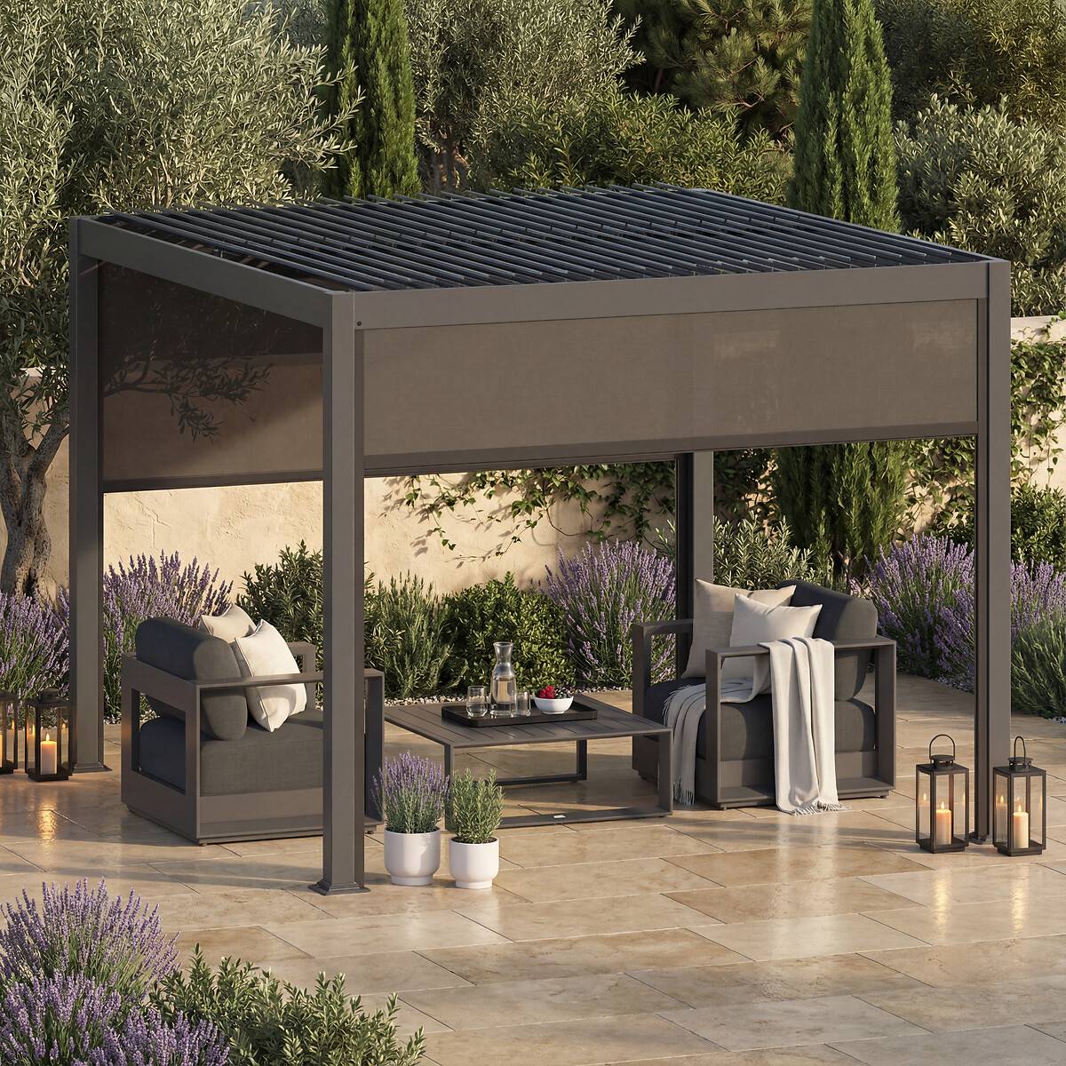Tenda per pergola EVONIS Grafite Per EVONIS Lato 3 m - 2,7 m - Alluminio, Texaline Grafite