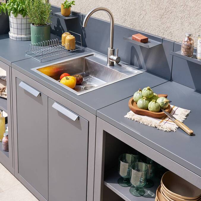 Modulo angolare per cucina estiva OXYANA Grafite 110 x 60 x 60 cm - Acciaio zincato, Trattamento antiruggine rinforzato Grafite