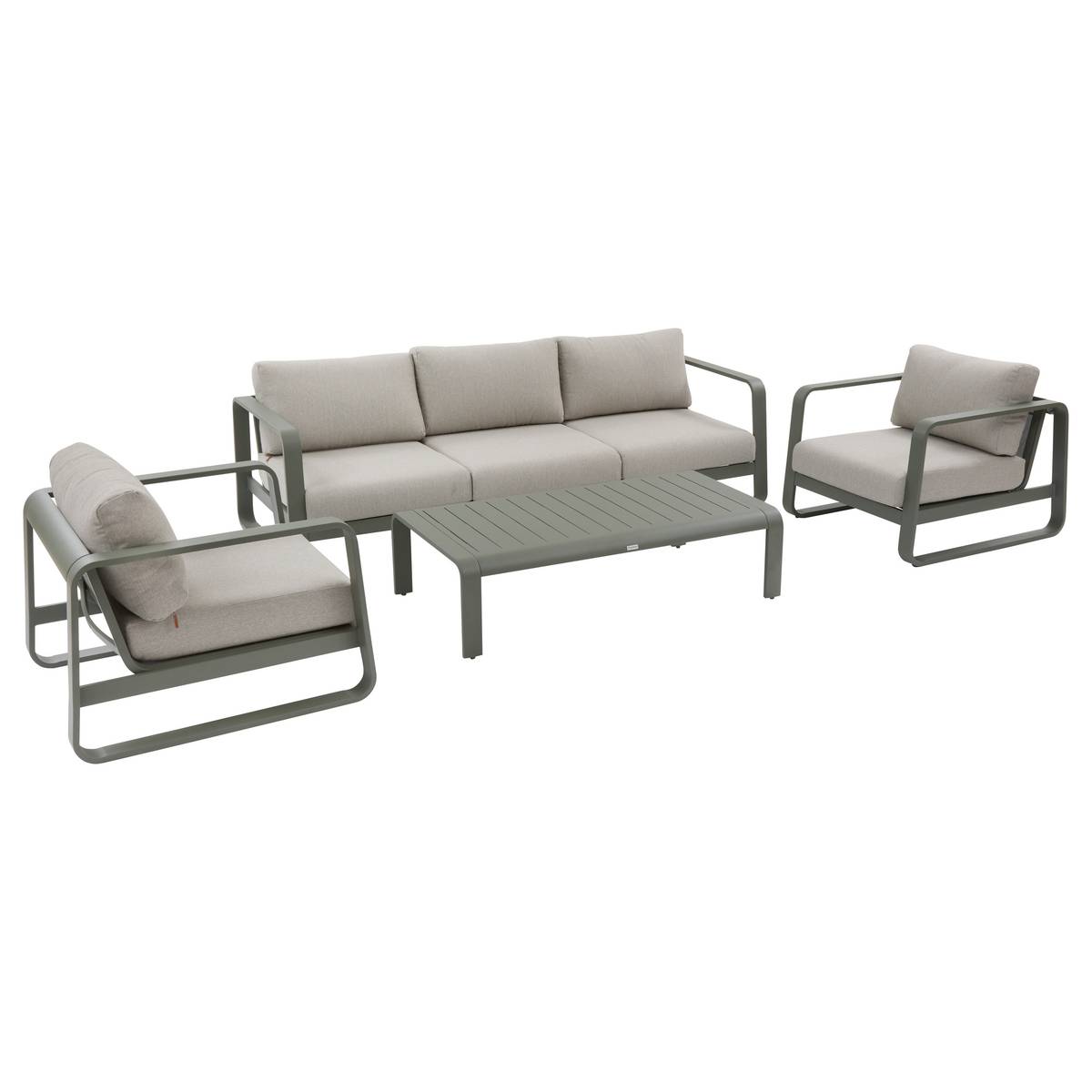 Salotto da giardino DOMILLY Verde alloro 5 posti - Alluminio trattato con epossidica, Olefina Beige / Verde Alloro