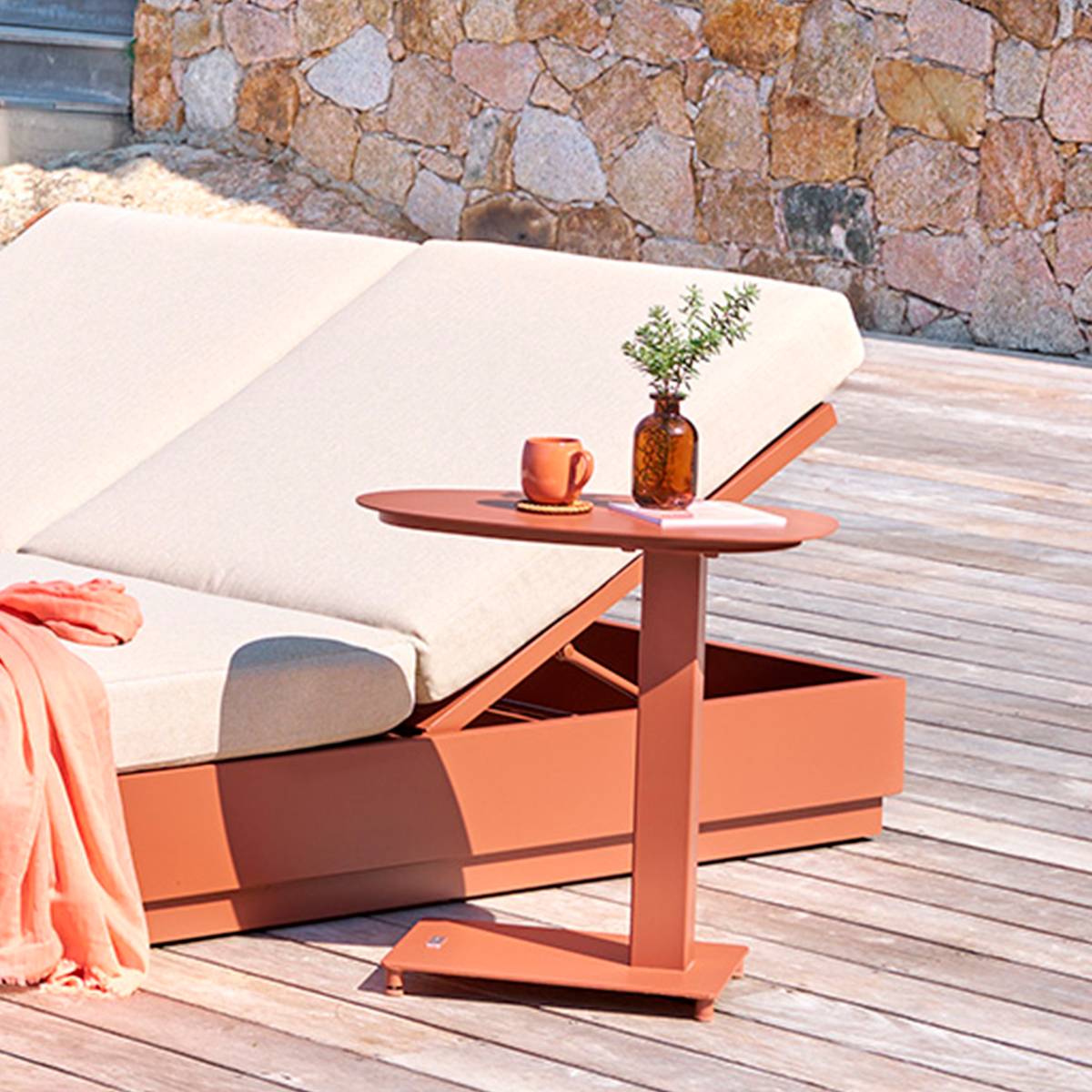 Tavolino laterale da giardino ovale VENUZIA Mogano 50 x 30 x 50 cm - Alluminio trattato con epossidica Marrone Mogano