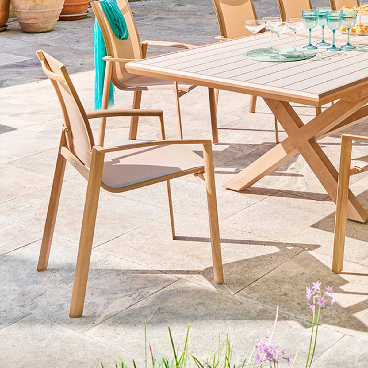 Sedia da giardino con braccioli AXANT Lino / Miele Alluminio trattato con epossidica, Texaline Lino / Miele