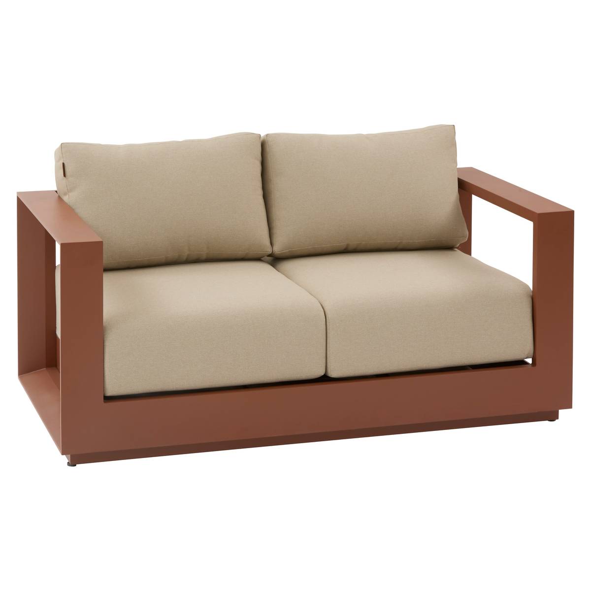 Divano da giardino ALLURE Beige zebrano / Mogano 2 posti - Alluminio trattato con epossidico, Poliestere Beige Zebrano / Marrone Mogano