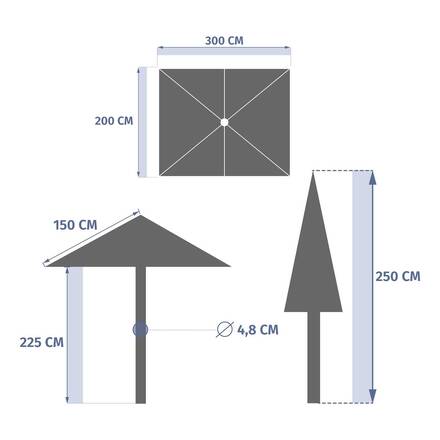 Ombrellone dritto rettangolare inclinabile LOOMPA Mogano 3 x 2 m - Acciaio, Alluminio, Poliestere