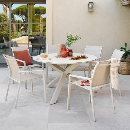 Tavolo da giardino rotondo ORYON Argilla 6 posti - Alluminio trattato con epossidica, Vetro