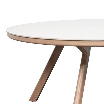 Tavolo da giardino rotondo NELORA Beige corda / Honey 8 posti - Alluminio trattato con epossidica, Pietra sinterizzata
