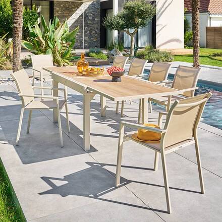 Tavolo da giardino rettangolare allungabile PIAZZA Farro / Argilla 10 posti - Alluminio trattato con epossidica, Vetro temperato