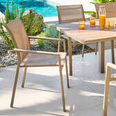 Sedia da giardino con braccioli impilabile ESSENTIA Nocciola / Caffè Alluminio trattato con epossidica, Texaline Nocciola / Caffè