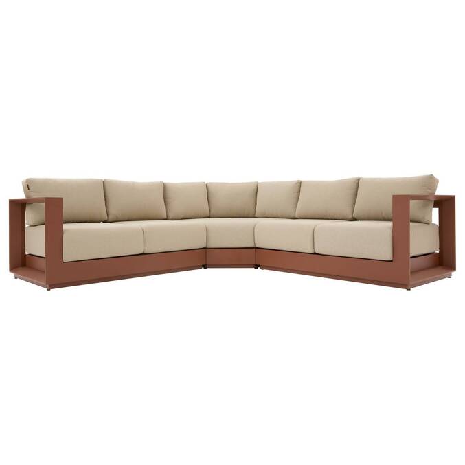 Divano angolare da giardino ALLURE Beige / Mogano 5 posti - Alluminio trattato con epossidico, Poliestere Beige / Marrone Mogano