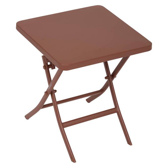 Tavolino laterale da giardino pieghevole quadrato GREENSBORO Mogano 40 x 40 cm - Acciaio, Trattamento Antiruggine Rinforzato Marrone Mogano