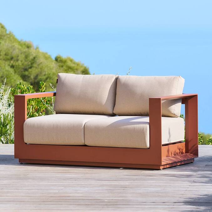 Divano da giardino ALLURE Beige zebrano / Mogano 2 posti - Alluminio trattato con epossidico, Poliestere Beige Zebrano / Marrone Mogano