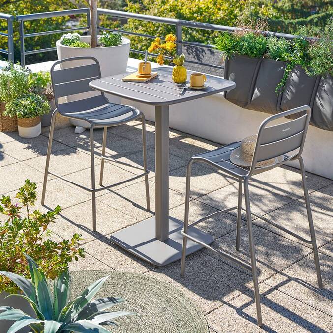 Tavolo da giardino alto quadrato ALEGORIA Caffè 2 posti - Acciaio trattato con epossidico, Trattamento antiruggine rinforzato Caffè
