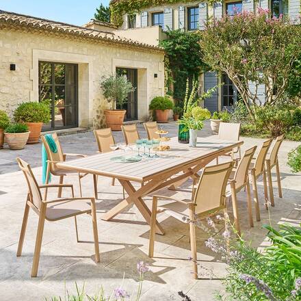 Tavolo da giardino rettangolare allungabile AXIOME Argilla / Miele 10 posti - Alluminio rivestito in epossidico