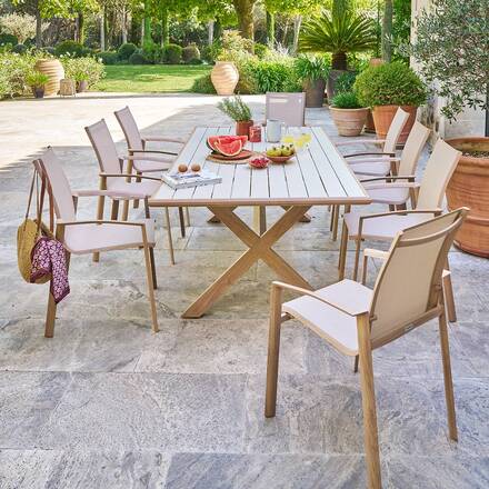 Tavolo da giardino rettangolare AXIOME Argilla / Miele 8 posti - Alluminio rivestito in epossidico