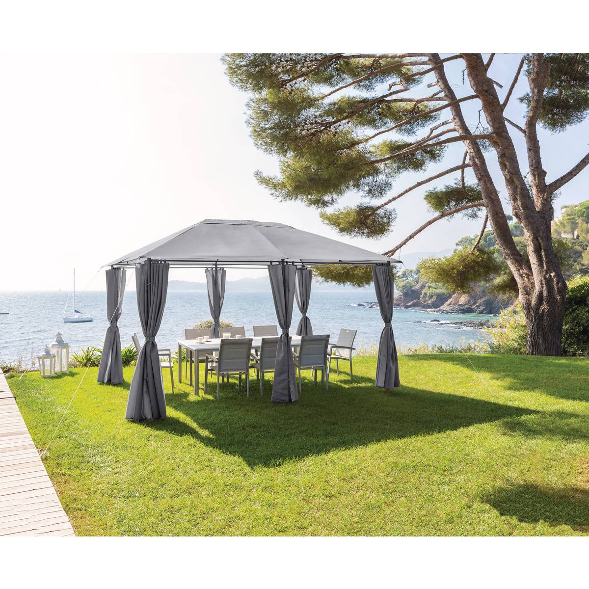 Gazebo retangular SANTORINI Ardósia Para SANTORINI 4 x 3 m - Aço com tratamento epóxi, Poliéster Ardósia