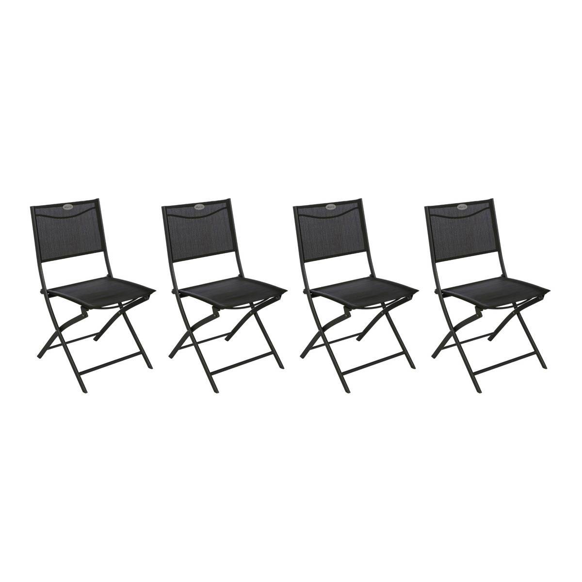Conjunto de 4 cadeiras de jardim dobráveis MODULA Antracite / Grafite Aço tratado com epóxi, Texaline Antracite / Grafite